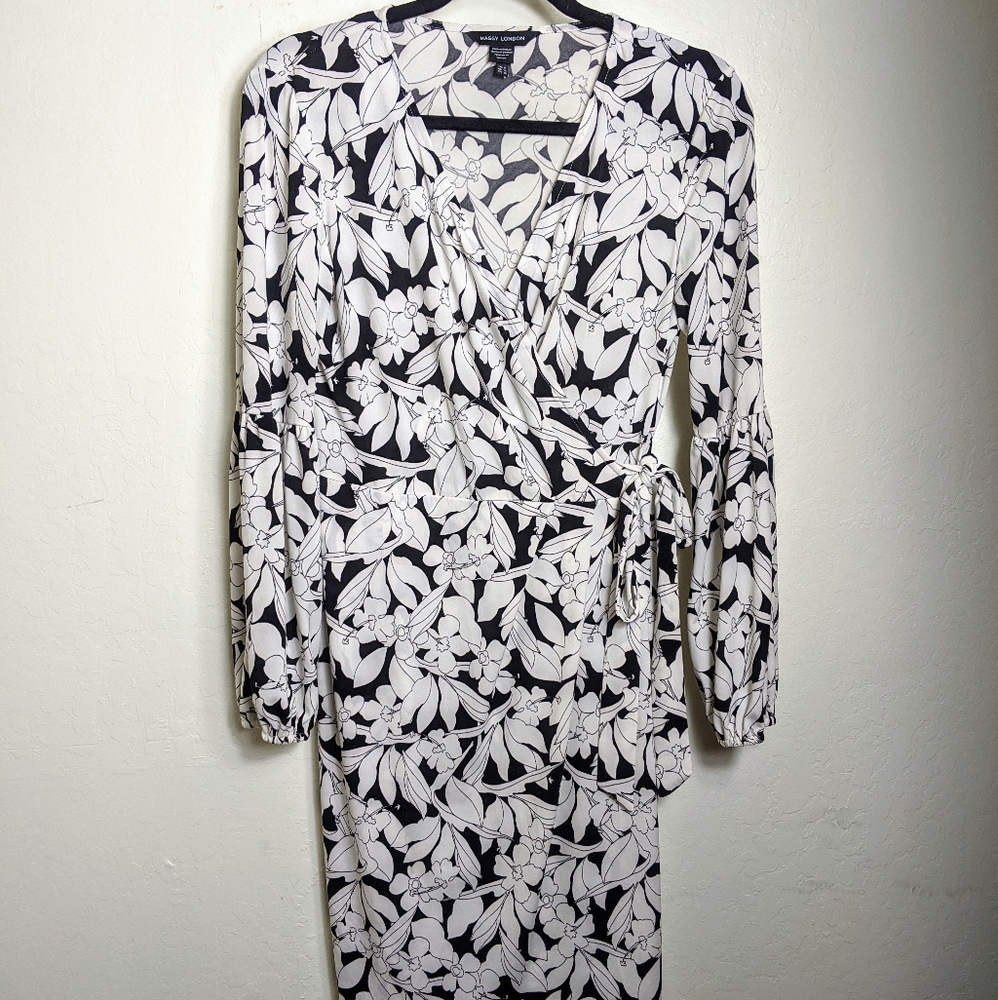 Maggy Londen black and white wrap dress